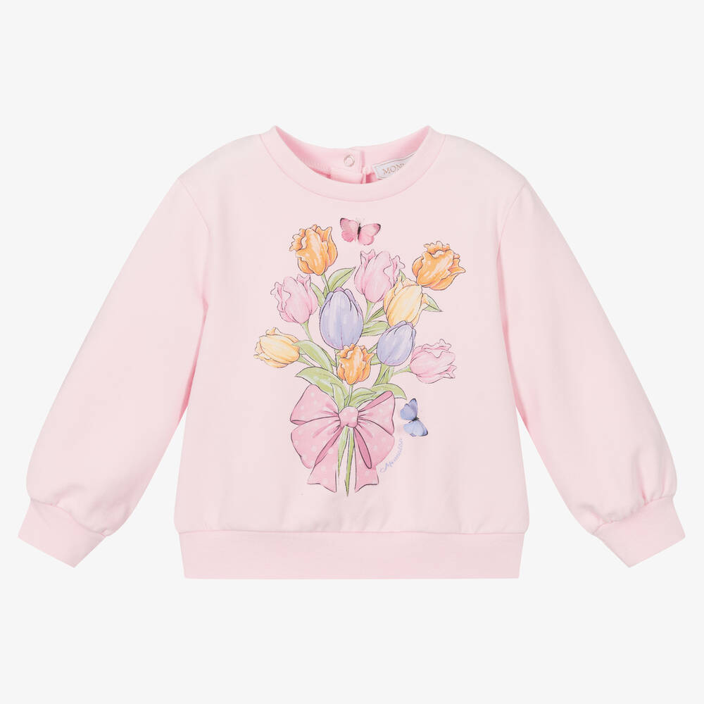 Monnalisa - Rosa Tulpen-Baumwoll-Sweatshirt (M) | Childrensalon