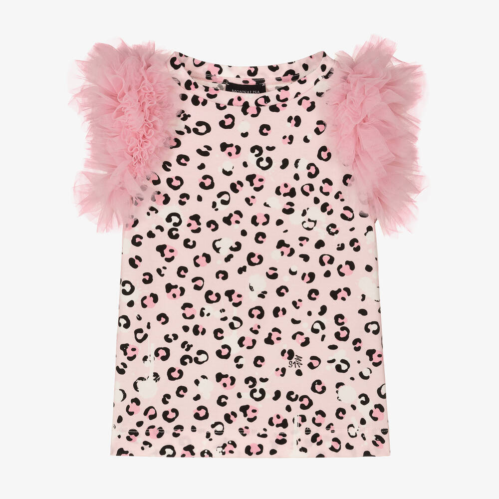 Monnalisa - Girls Pink Cotton & Tulle T-Shirt | Childrensalon