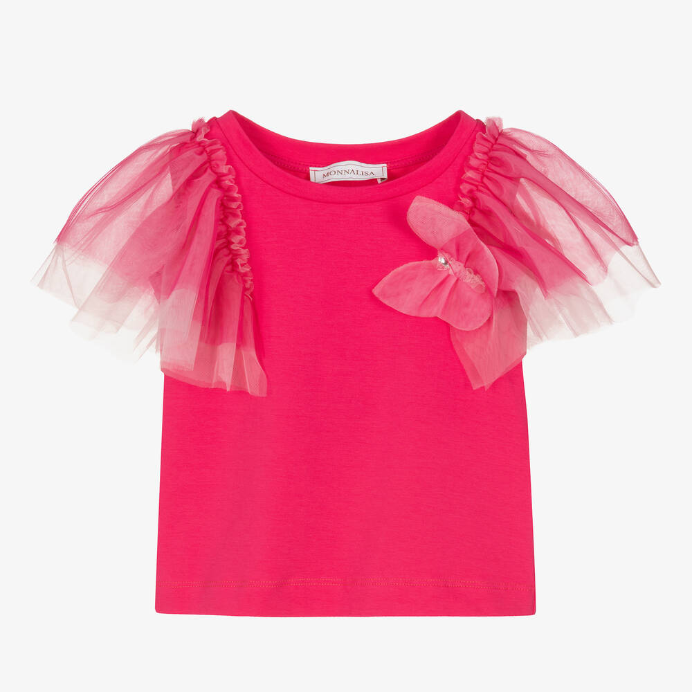 Monnalisa - Haut rose en coton et tulle fille | Childrensalon