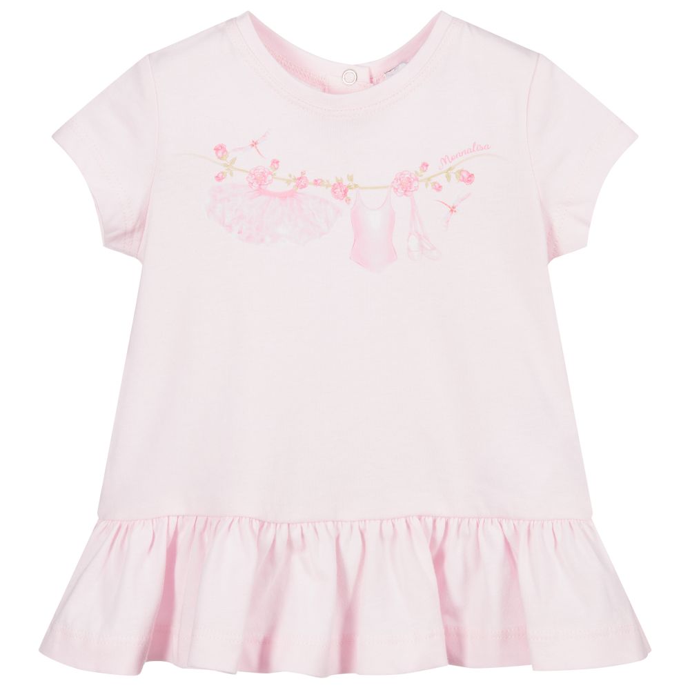 Monnalisa Bebé - Girls Pink Cotton Tunic Top | Childrensalon