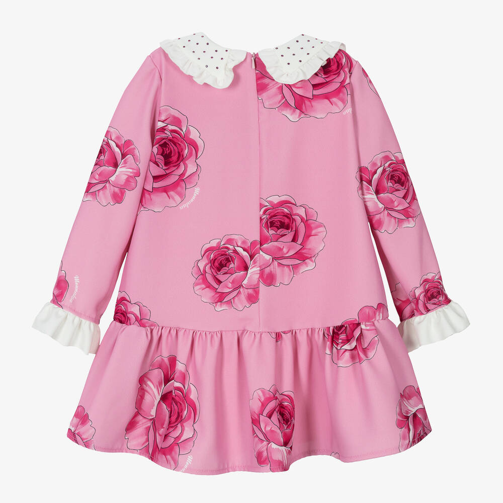 Monnalisa Chic-Girls Pink Crêpe Rose Print Dress | Childrensalon Outlet