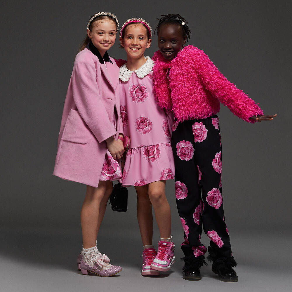 Monnalisa Chic-Girls Pink Crêpe Rose Print Dress | Childrensalon Outlet