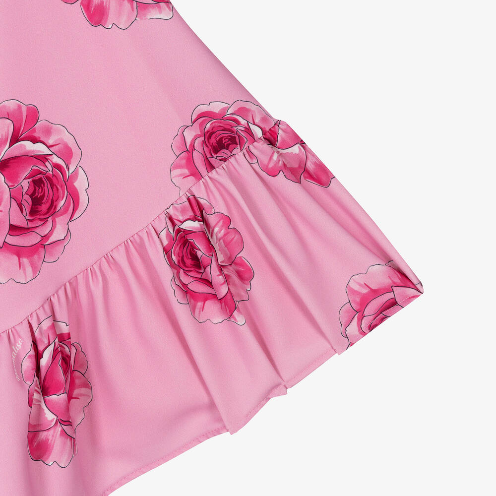Monnalisa Chic-Girls Pink Crêpe Rose Print Dress | Childrensalon Outlet