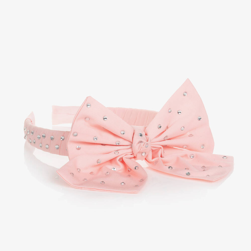 Monnalisa-طوق للشعر بفيونكة لون زهري مزين بديامنتي | Childrensalon Outlet