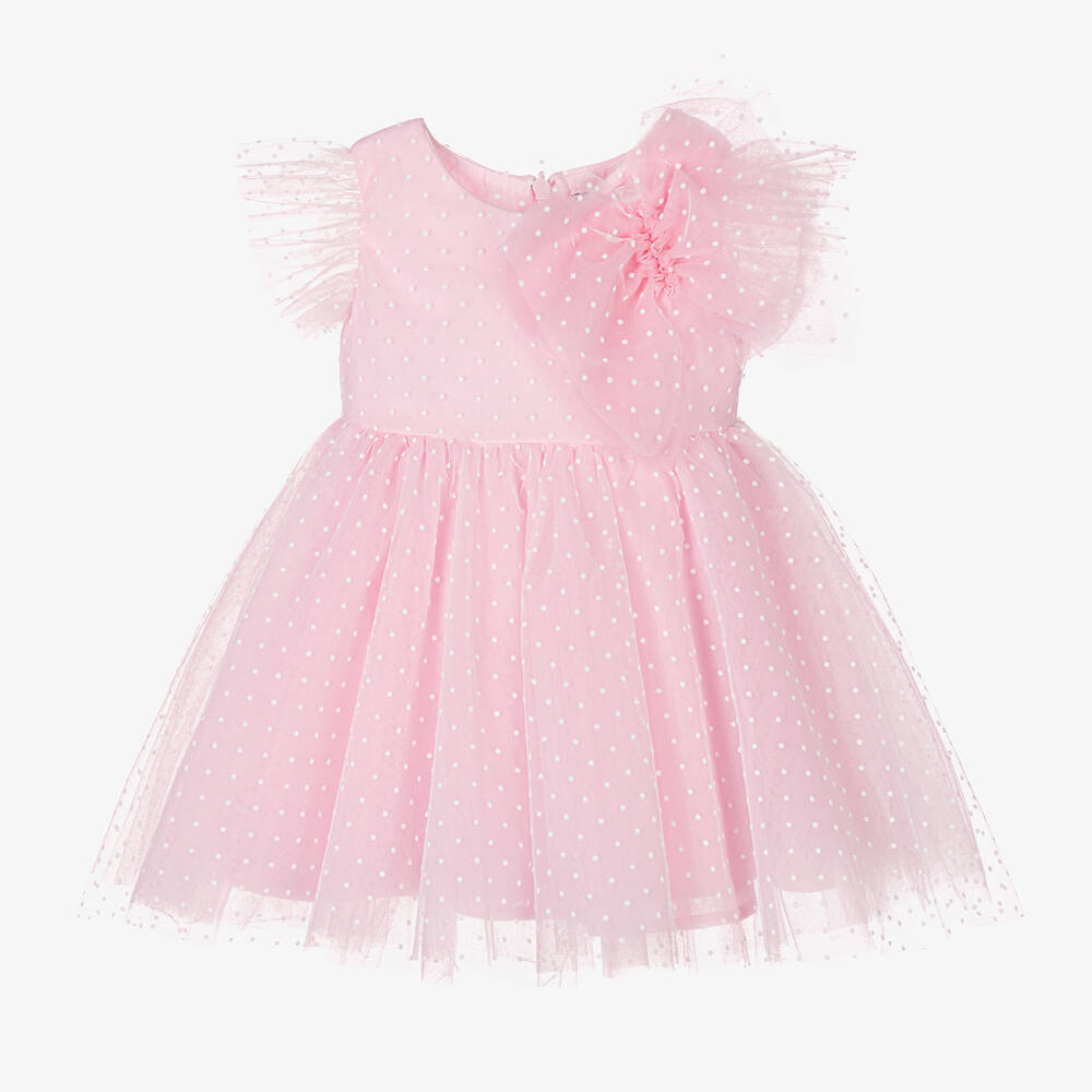 Monnalisa-Розовое платье из тюля в горошек для девочек | Childrensalon Outlet