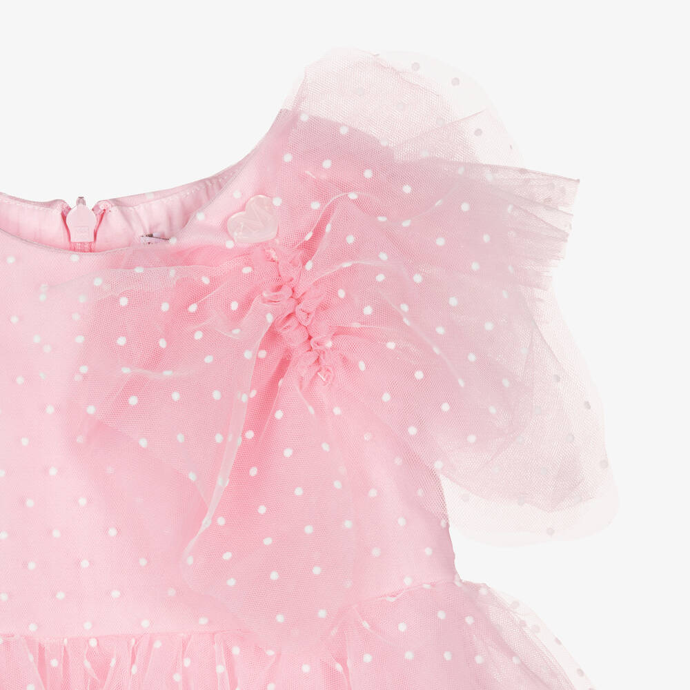 Monnalisa-Girls Pink Dotted Tulle Dress | Childrensalon Outlet