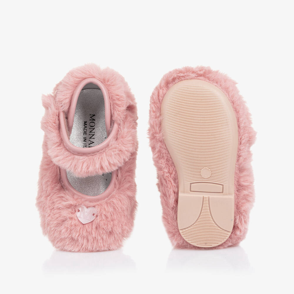 Monnalisa-Girls Pink Faux Fur Ballerina Pumps | Childrensalon Outlet
