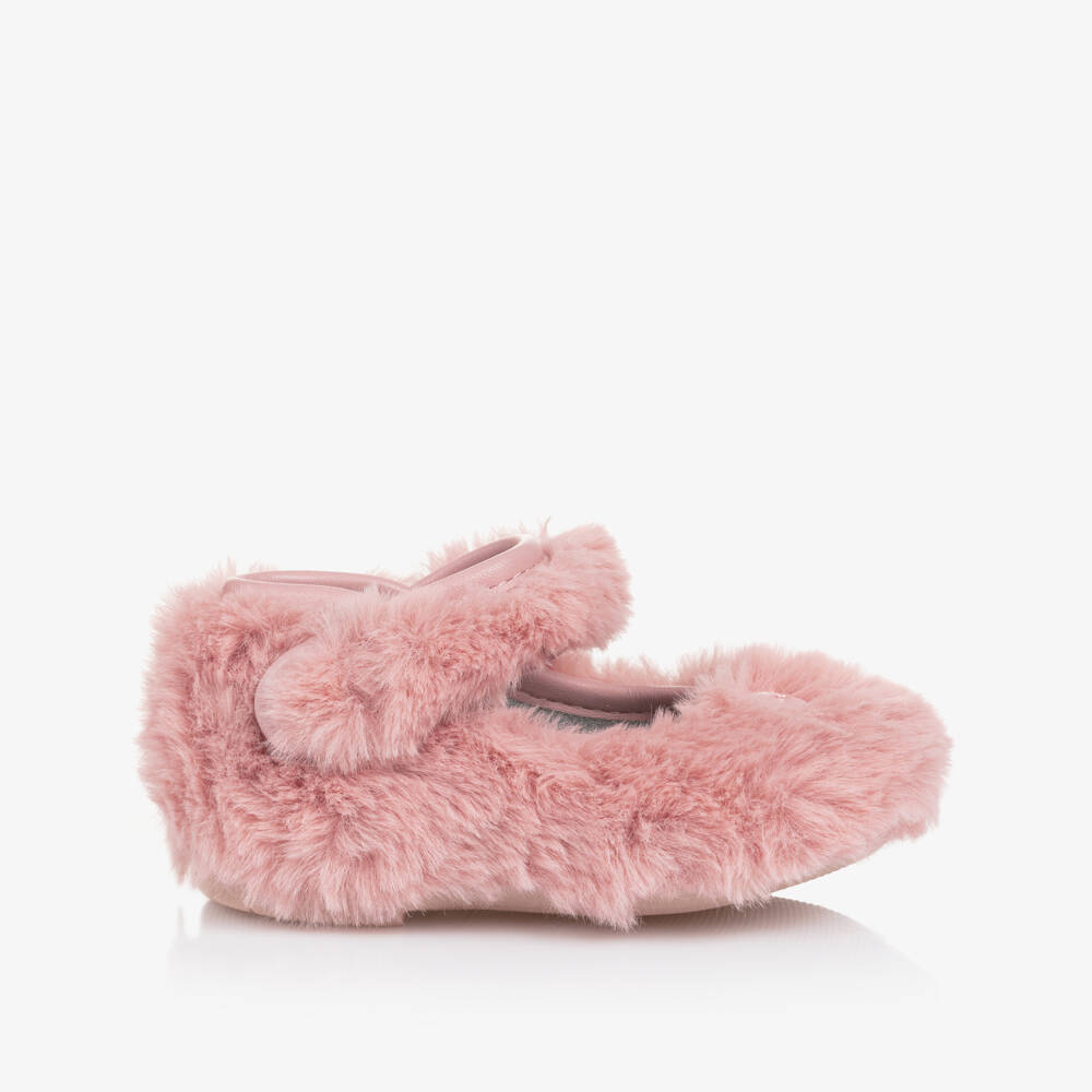 Monnalisa-Girls Pink Faux Fur Ballerina Pumps | Childrensalon Outlet