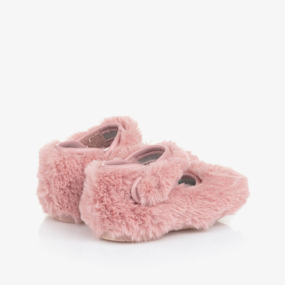 Monnalisa-Girls Pink Faux Fur Ballerina Pumps | Childrensalon Outlet