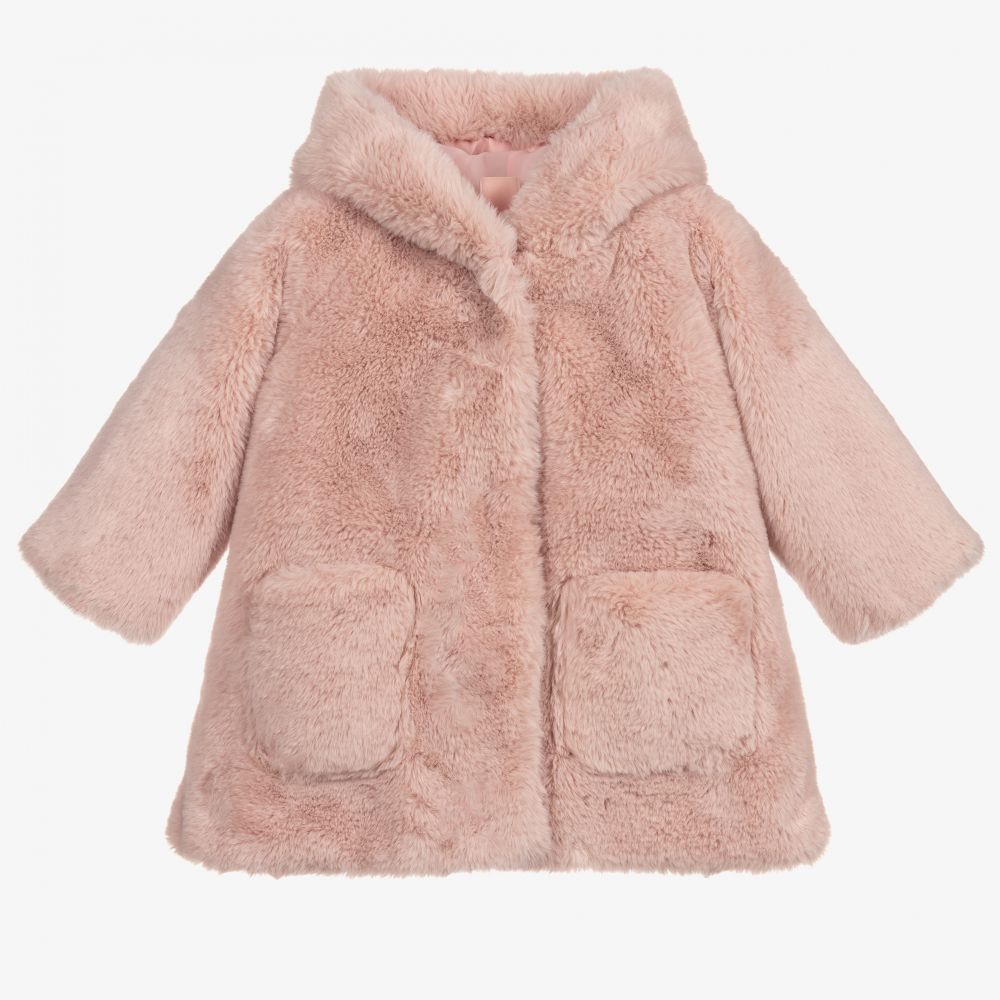 Monnalisa - Girls Pink Faux Fur Coat | Childrensalon