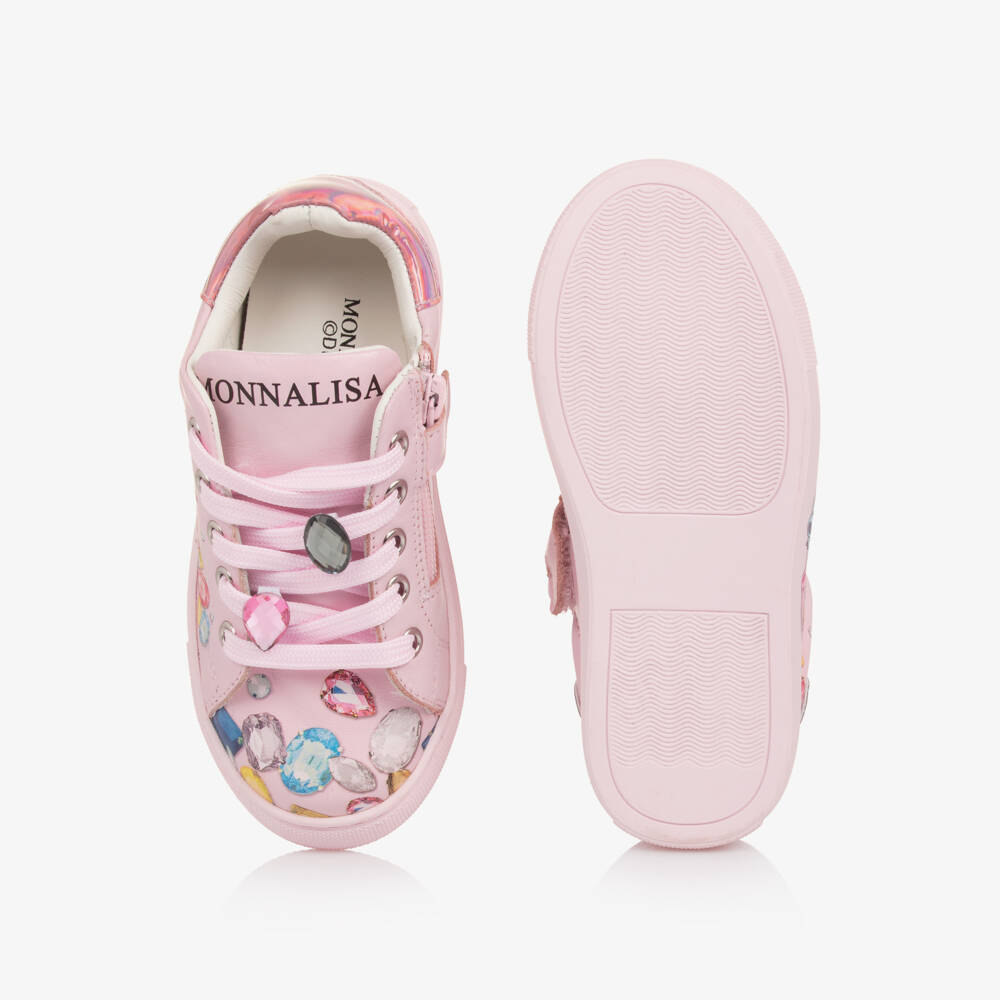 Monnalisa-حذاء رياضي للبنات من الجلد الصناعي باللون الوردي مع شخصيات كرتونية | Childrensalon Outlet