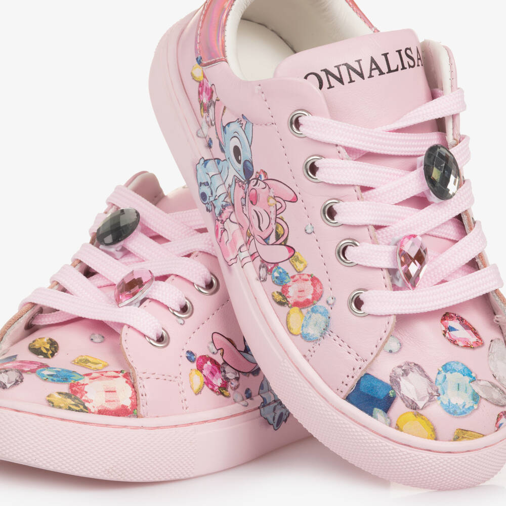 Monnalisa-حذاء رياضي للبنات من الجلد الصناعي باللون الوردي مع شخصيات كرتونية | Childrensalon Outlet