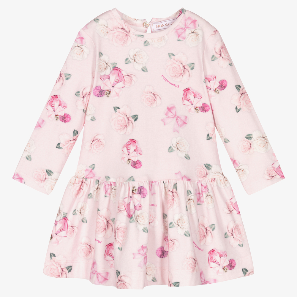 Monnalisa-Розовое хлопковое платье с цветами для девочек | Childrensalon Outlet