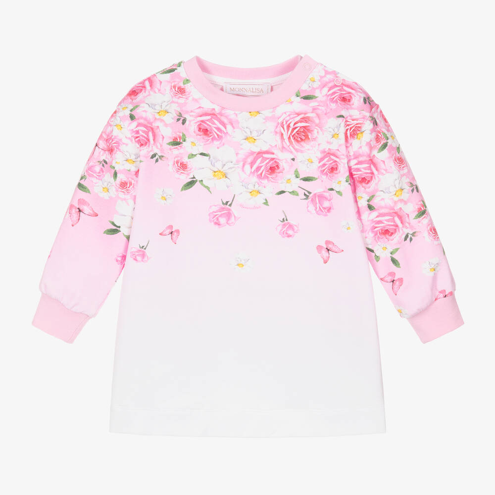 Monnalisa-Розовое хлопковое платье с цветами для девочек | Childrensalon Outlet