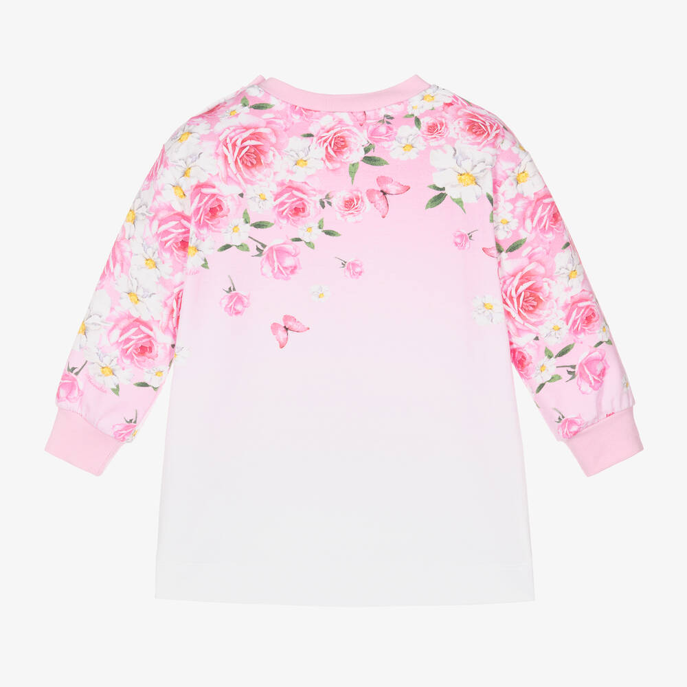 Monnalisa-فستان بطبعة ورود أطفال بناتي قطن لون زهري | Childrensalon Outlet