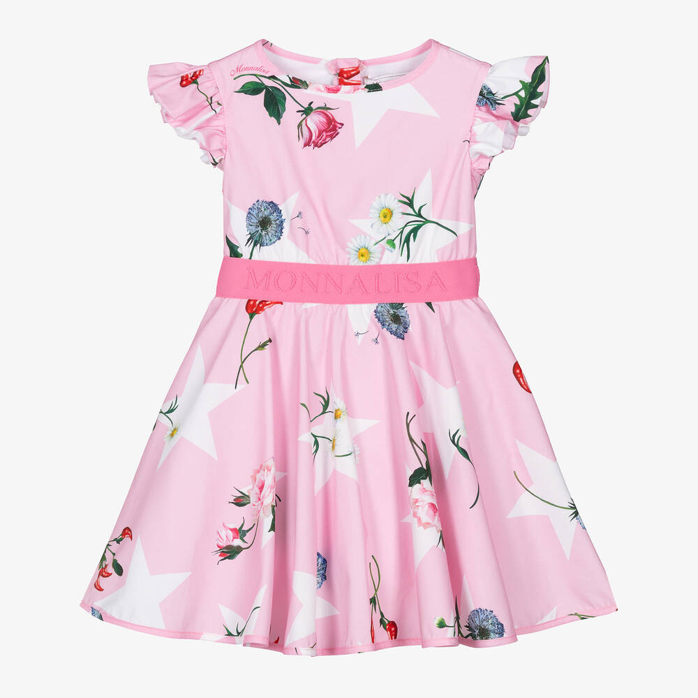 Monnalisa-Розовое хлопковое платье с цветами для девочек | Childrensalon Outlet