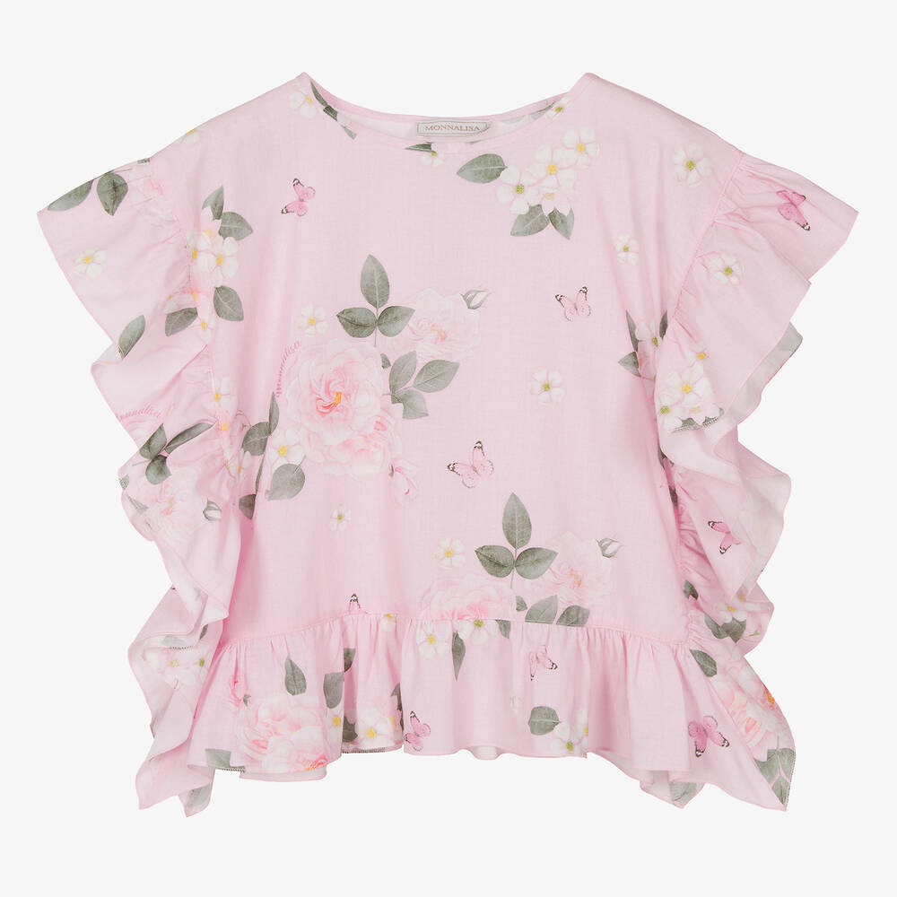 Monnalisa-Girls Pink Floral Cotton Kaftan | Childrensalon Outlet