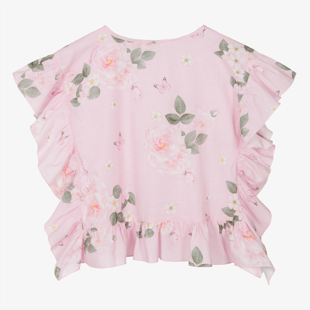 Monnalisa-Girls Pink Floral Cotton Kaftan | Childrensalon Outlet
