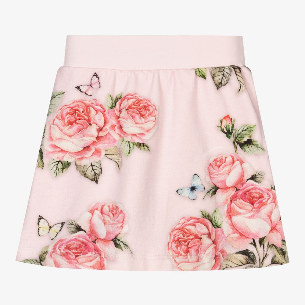 Monnalisa - Girls Pink Floral Cotton Skirt | Childrensalon