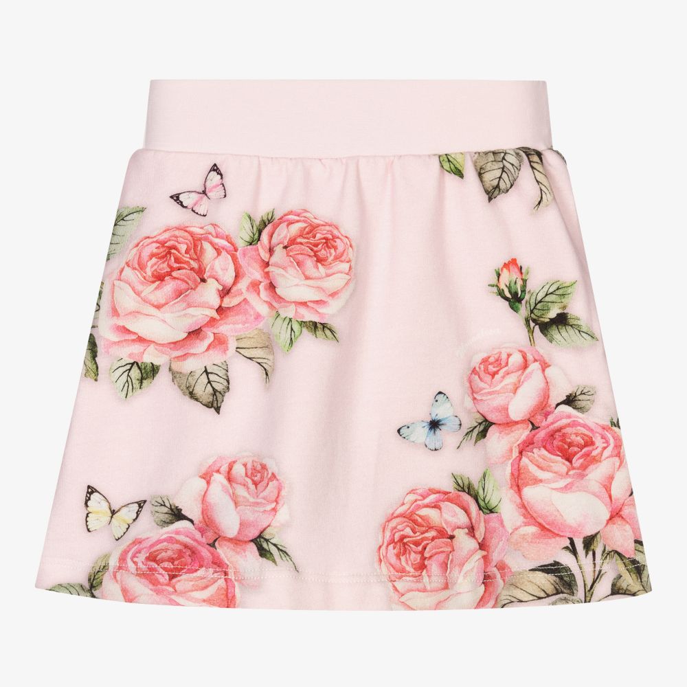 Monnalisa-Girls Pink Floral Cotton Skirt | Childrensalon Outlet