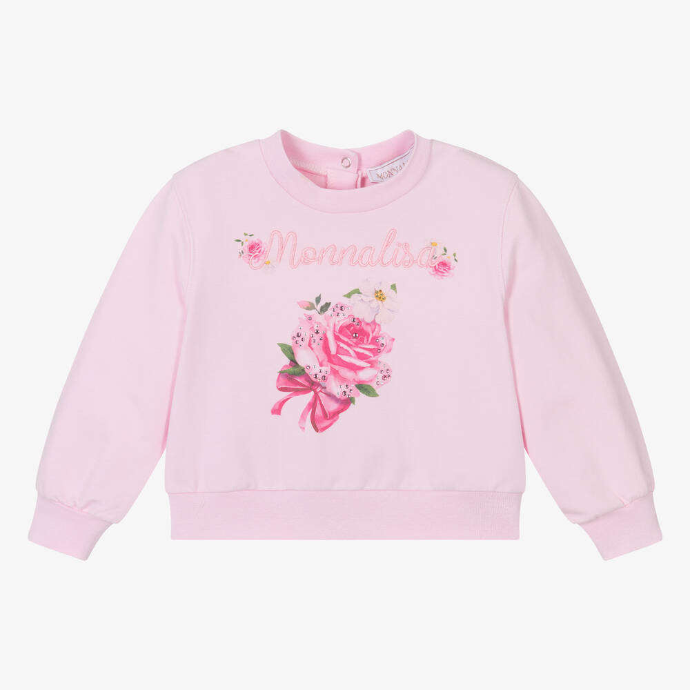 Monnalisa-Розовый хлопковый свитшот с цветами для девочек | Childrensalon Outlet