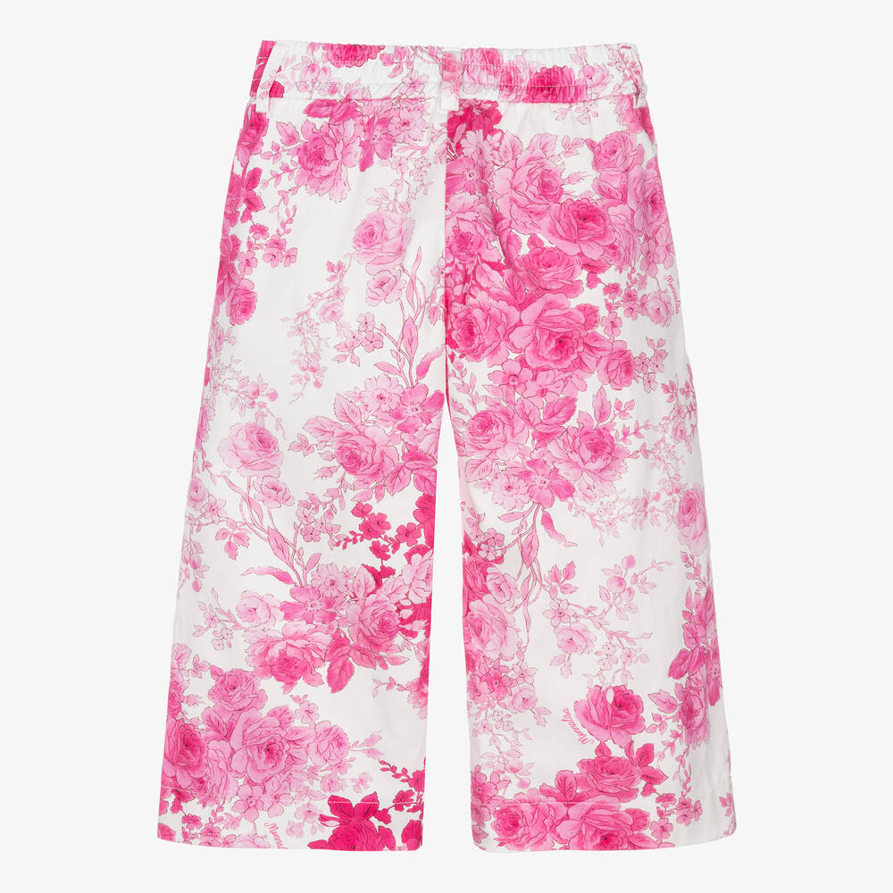 Monnalisa Chic-Girls Pink Floral Cotton Trousers | Childrensalon Outlet