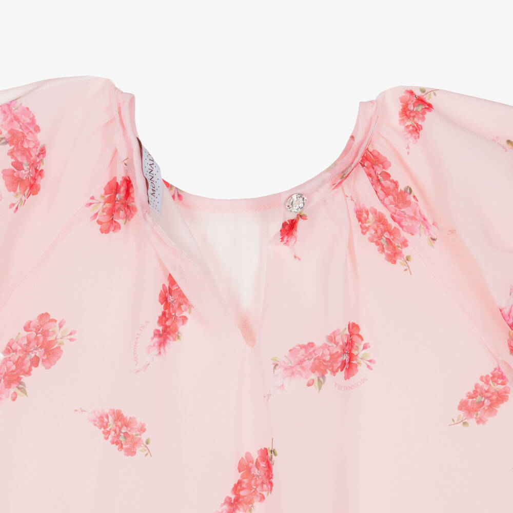 Monnalisa Chic-Girls Pink Floral Crêpe Chiffon Dress | Childrensalon Outlet