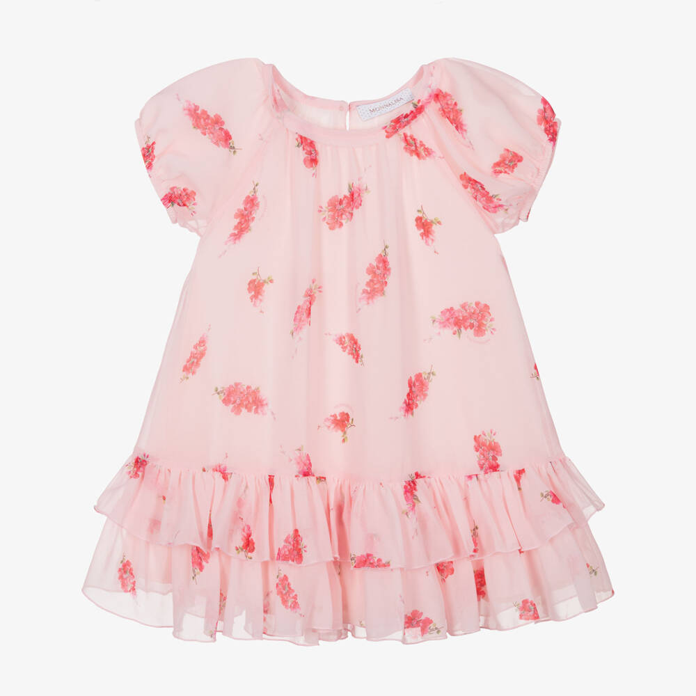 Monnalisa Chic-Girls Pink Floral Crêpe Chiffon Dress | Childrensalon Outlet