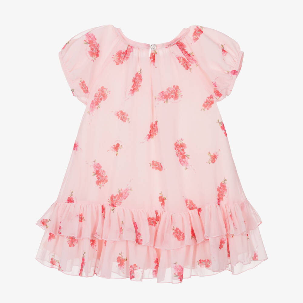 Monnalisa Chic-Girls Pink Floral Crêpe Chiffon Dress | Childrensalon Outlet