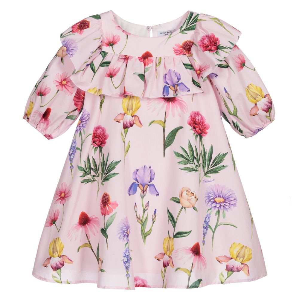 Monnalisa-Розовое платье с цветочным рисунком для девочек | Childrensalon Outlet
