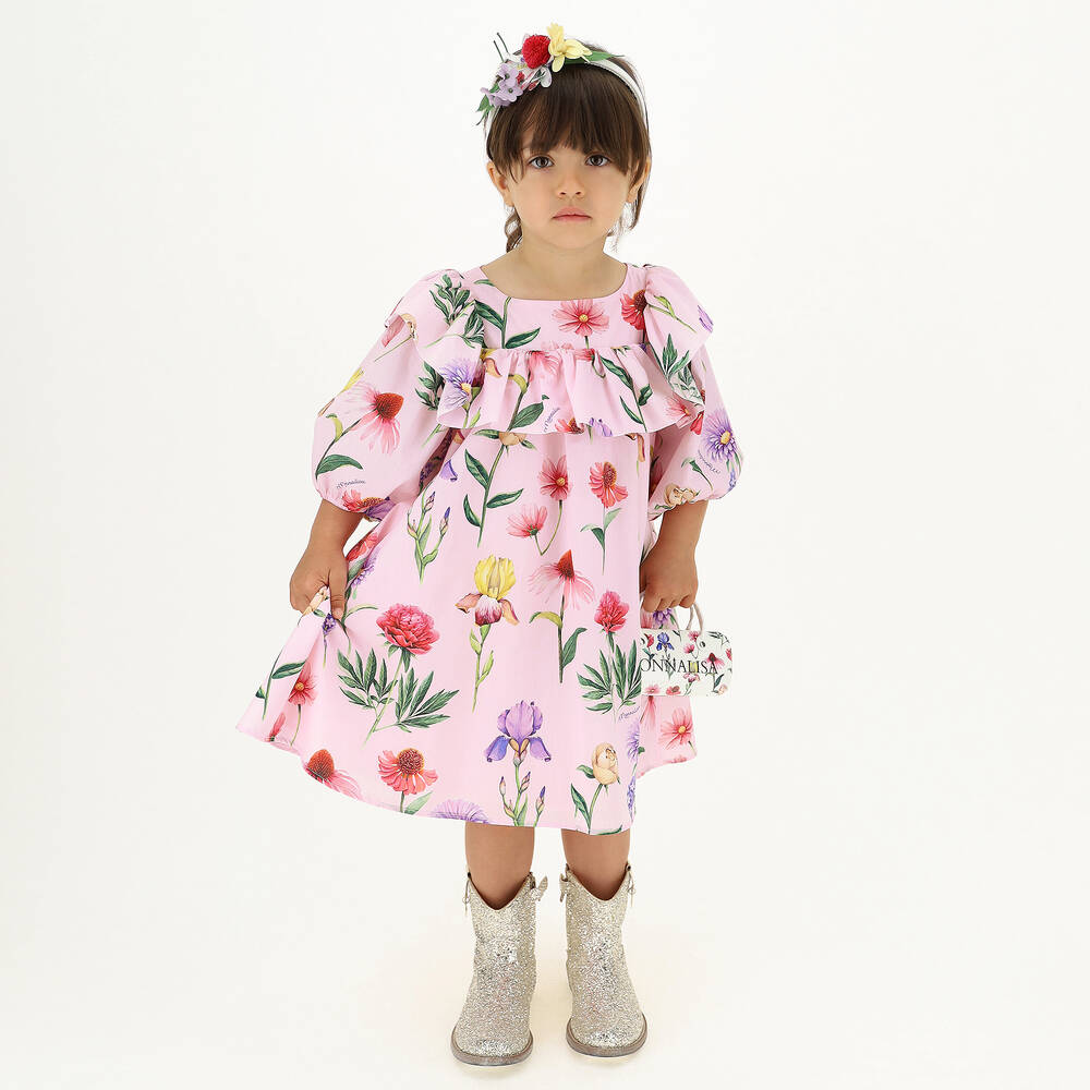 Monnalisa-Girls Pink Floral Dress | Childrensalon Outlet