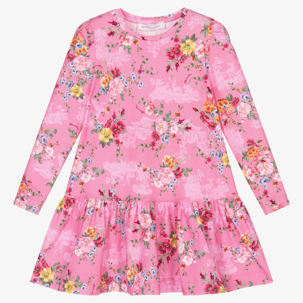 Monnalisa-Girls Pink Floral Dress | Childrensalon Outlet