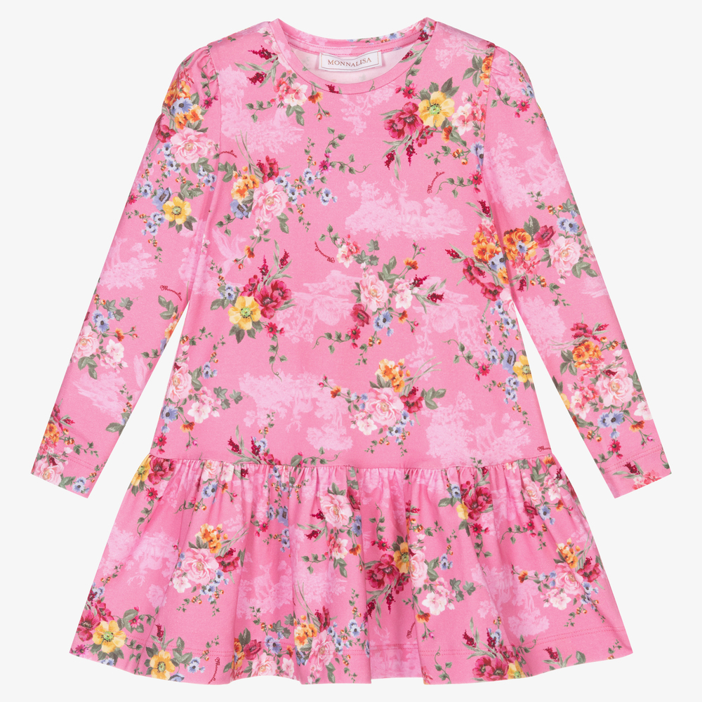 Monnalisa - Girls Pink Floral Dress | Childrensalon