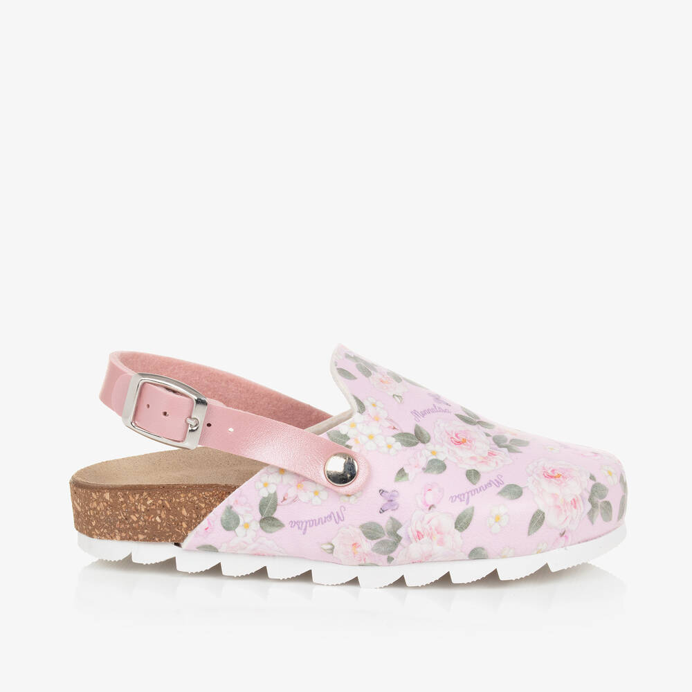 Monnalisa-Girls Pink Floral Faux Leather Mules | Childrensalon Outlet
