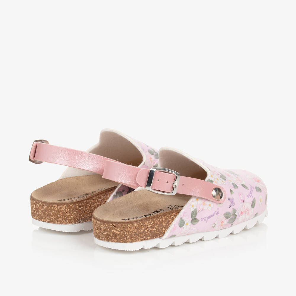 Monnalisa-Girls Pink Floral Faux Leather Mules | Childrensalon Outlet