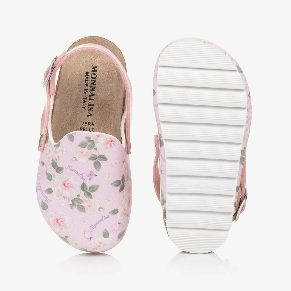 Monnalisa-Girls Pink Floral Faux Leather Mules | Childrensalon Outlet