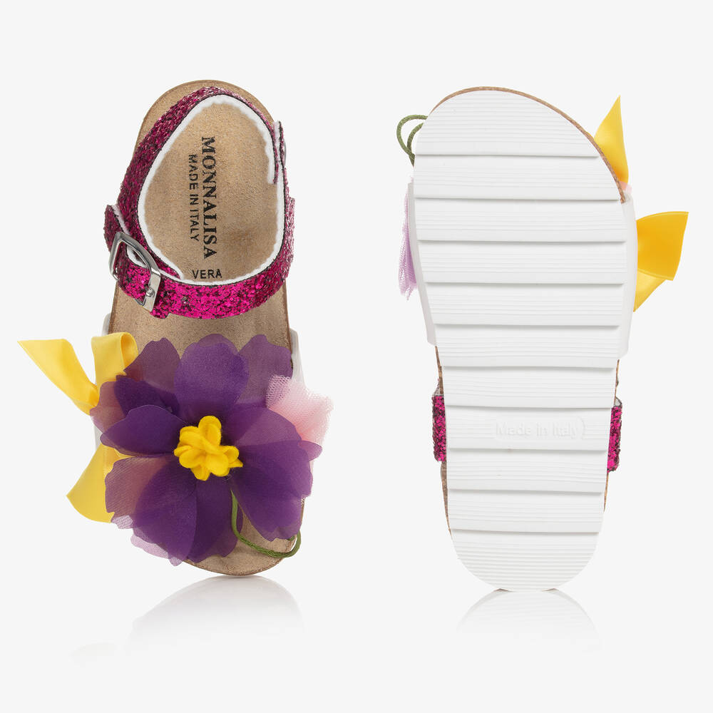 Monnalisa-Розовые сандалии с цветами и блестками | Childrensalon Outlet