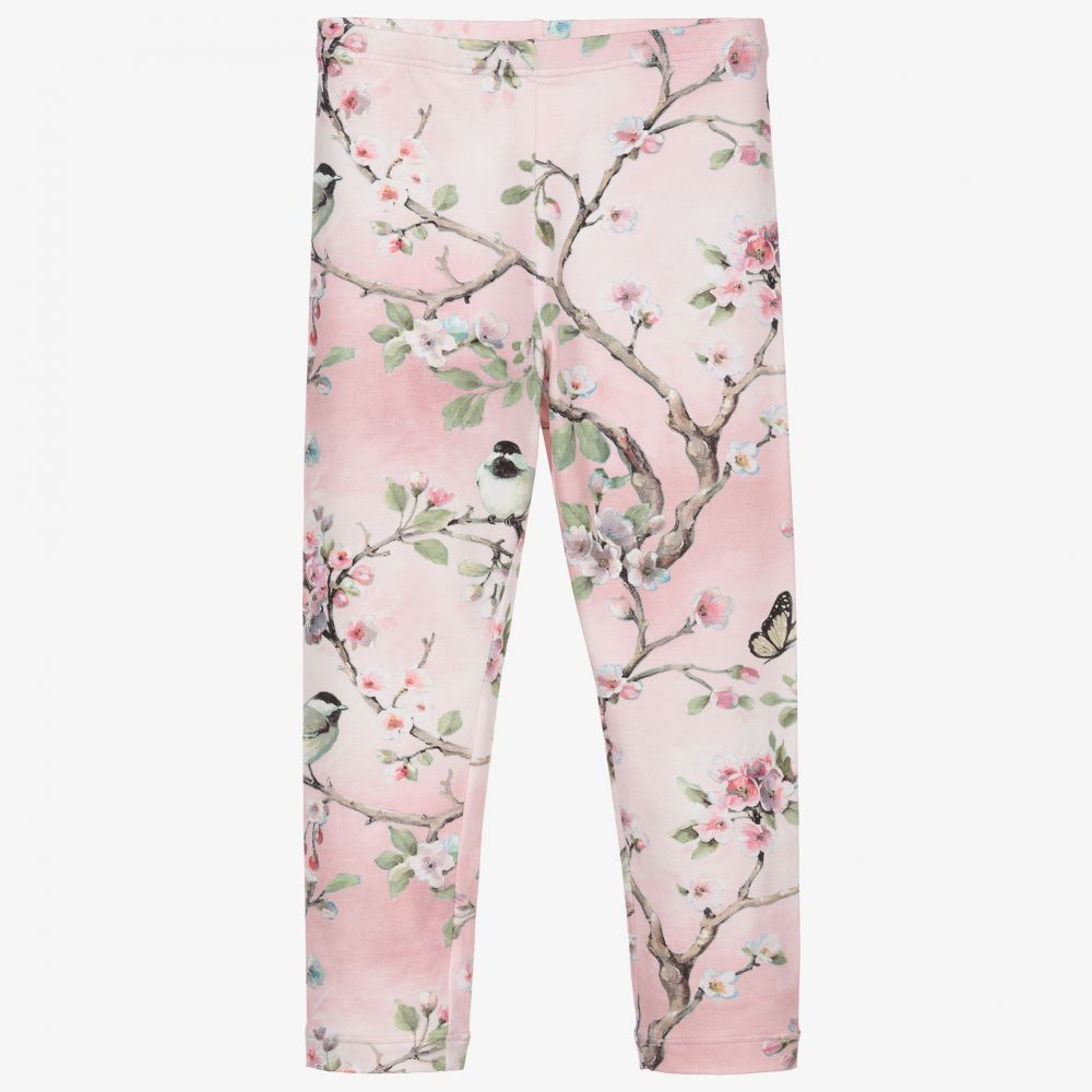 Monnalisa - Girls Pink Floral Leggings | Childrensalon