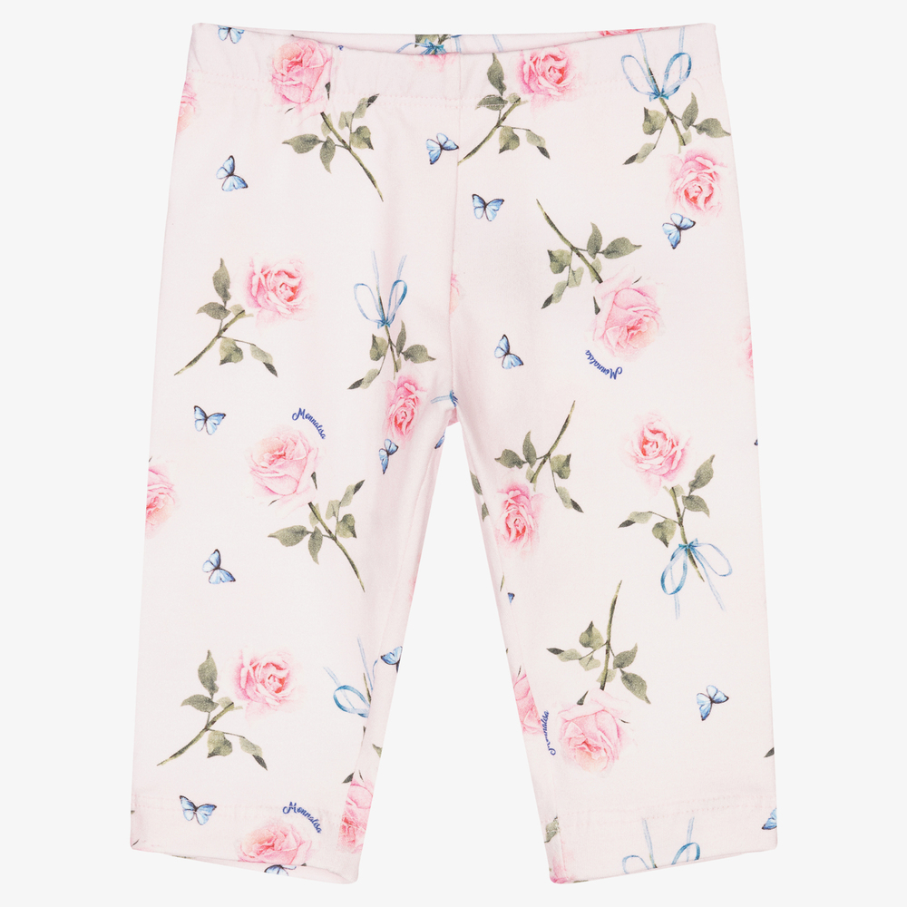 Monnalisa - Girls Pink Floral Leggings | Childrensalon