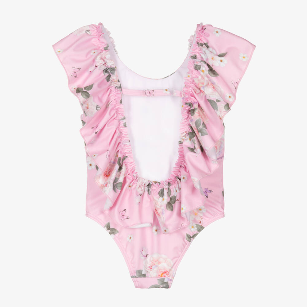 Monnalisa-Girls Pink Floral Print Swimsuit | Childrensalon Outlet