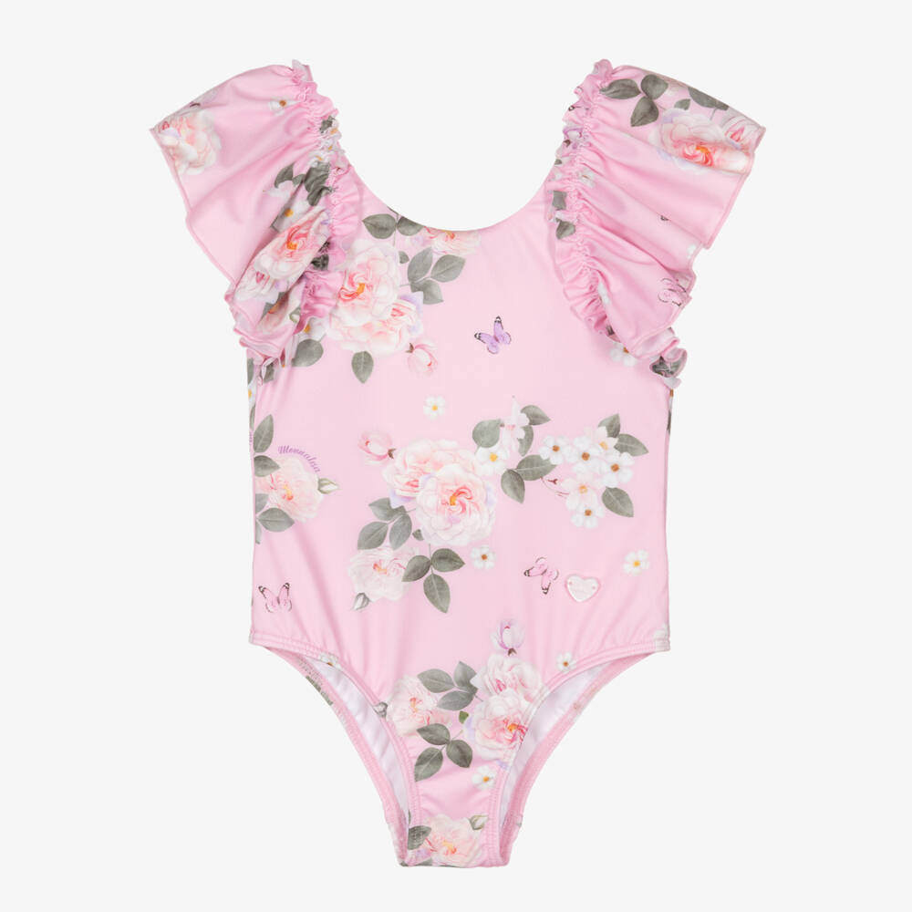 Monnalisa-Girls Pink Floral Print Swimsuit | Childrensalon Outlet