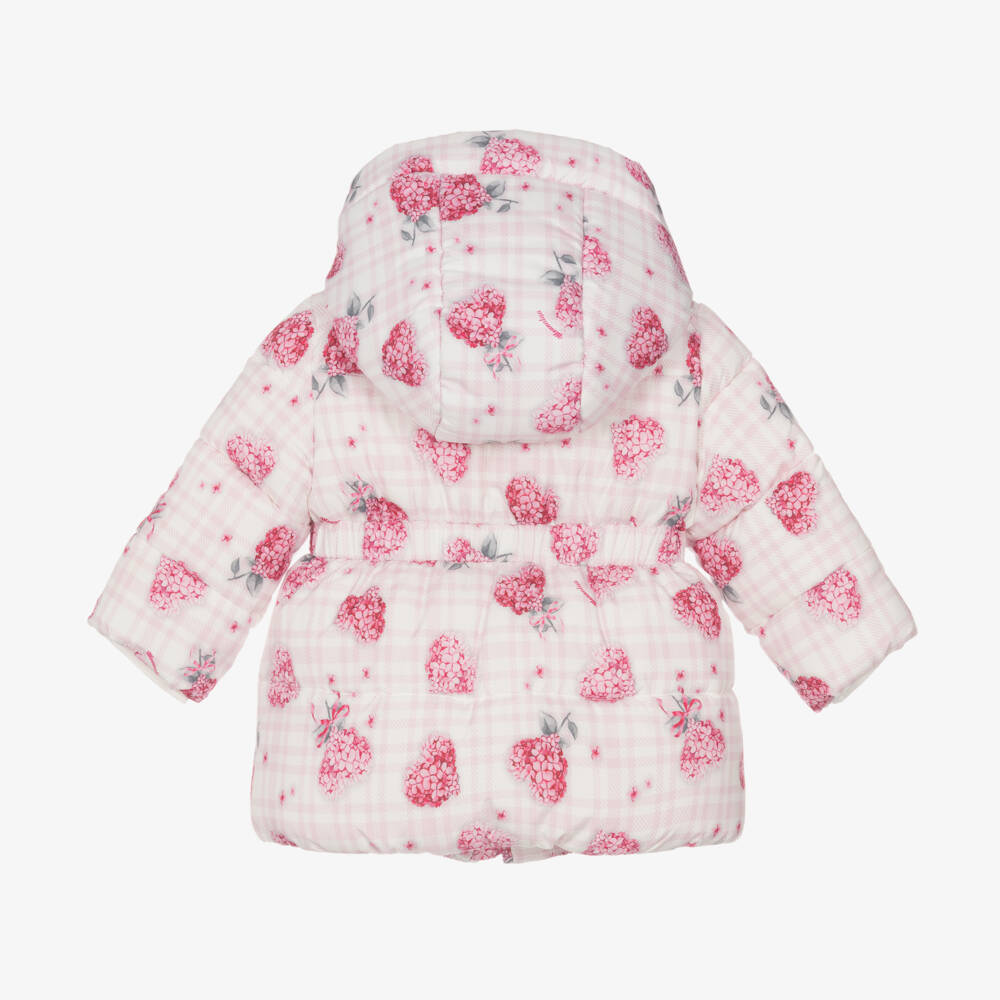 Monnalisa-Girls Pink Floral Quilted Hooded Coat | Childrensalon Outlet