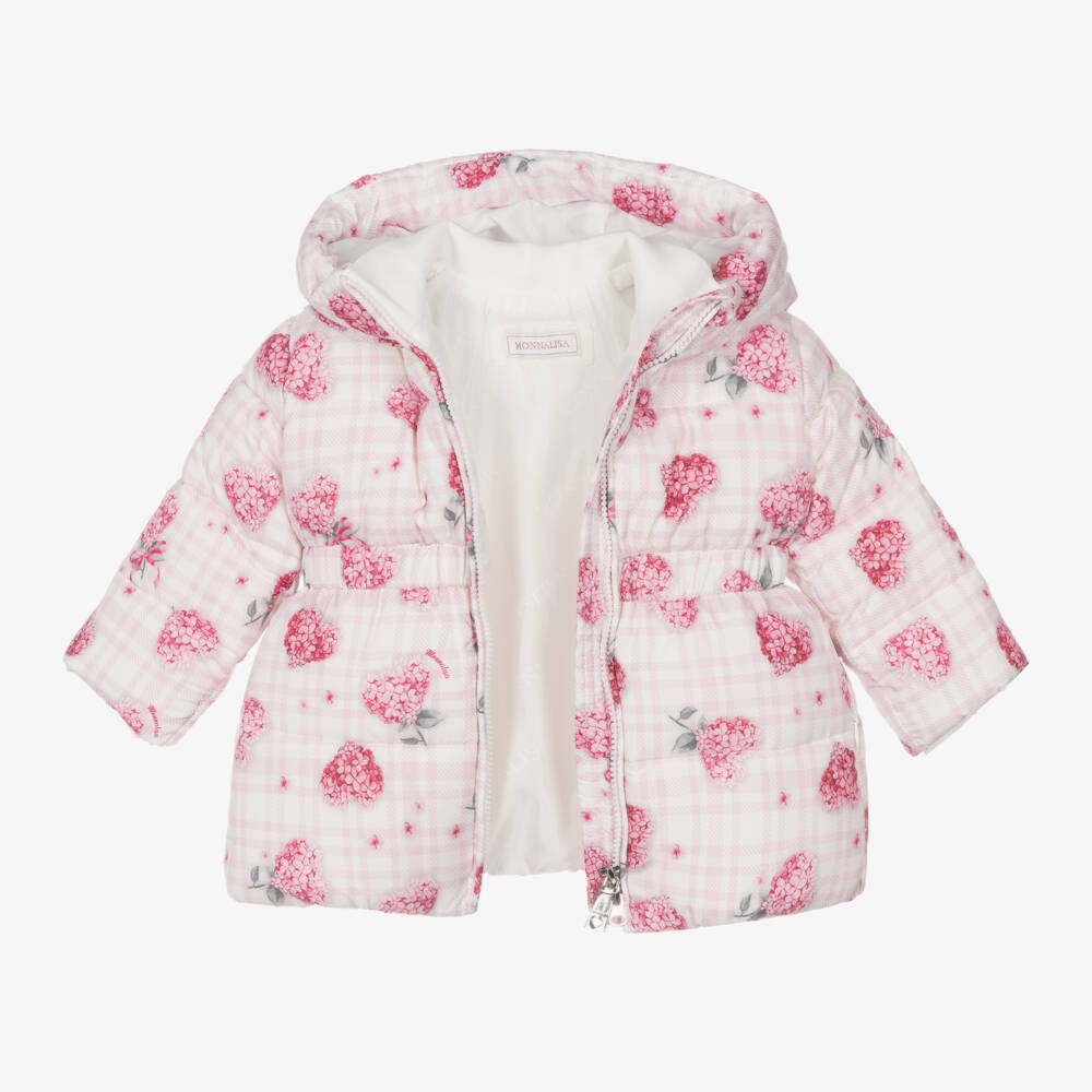 Monnalisa-Girls Pink Floral Quilted Hooded Coat | Childrensalon Outlet