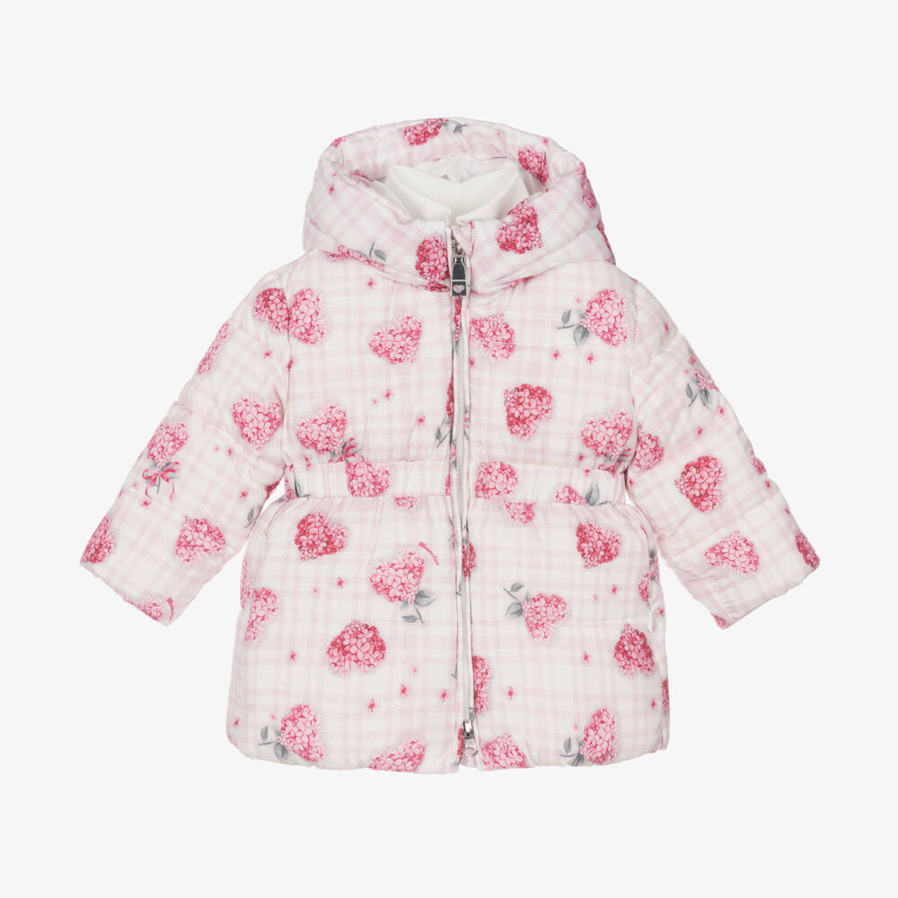 Monnalisa-Girls Pink Floral Quilted Hooded Coat | Childrensalon Outlet