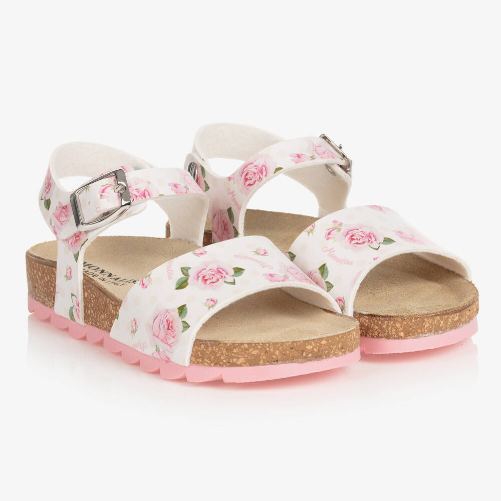 Monnalisa - Girls Pink Floral Sandals | Childrensalon