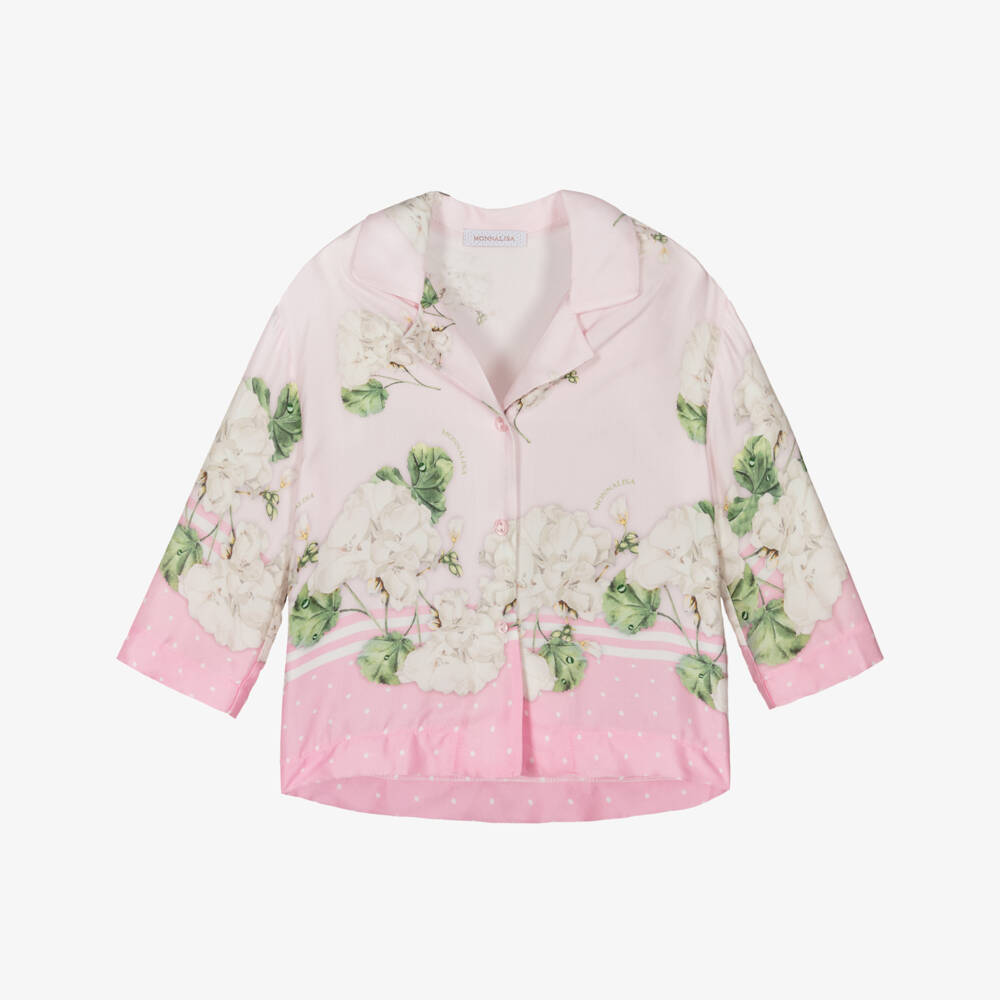 Monnalisa Шик-Рубашка из атласа с цветочным узором розовая для девочек | Childrensalon Outlet