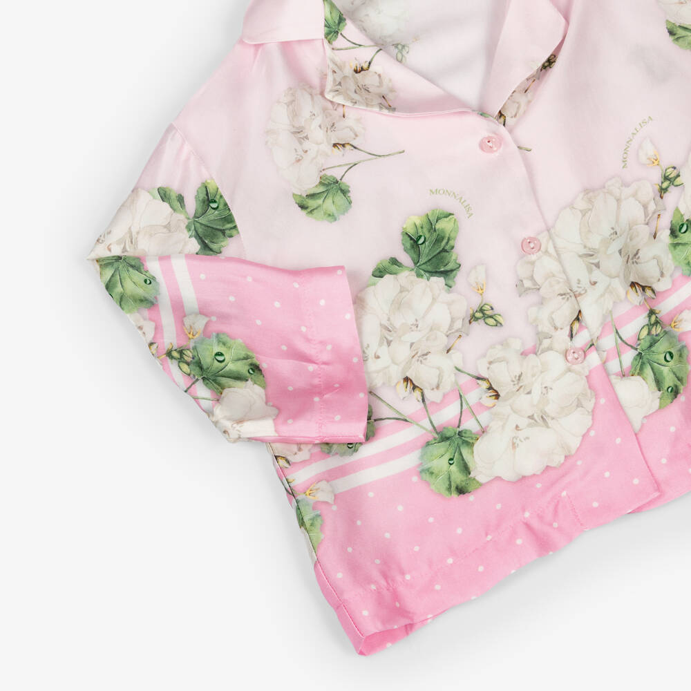 Monnalisa Шик-Рубашка из атласа с цветочным узором розовая для девочек | Childrensalon Outlet