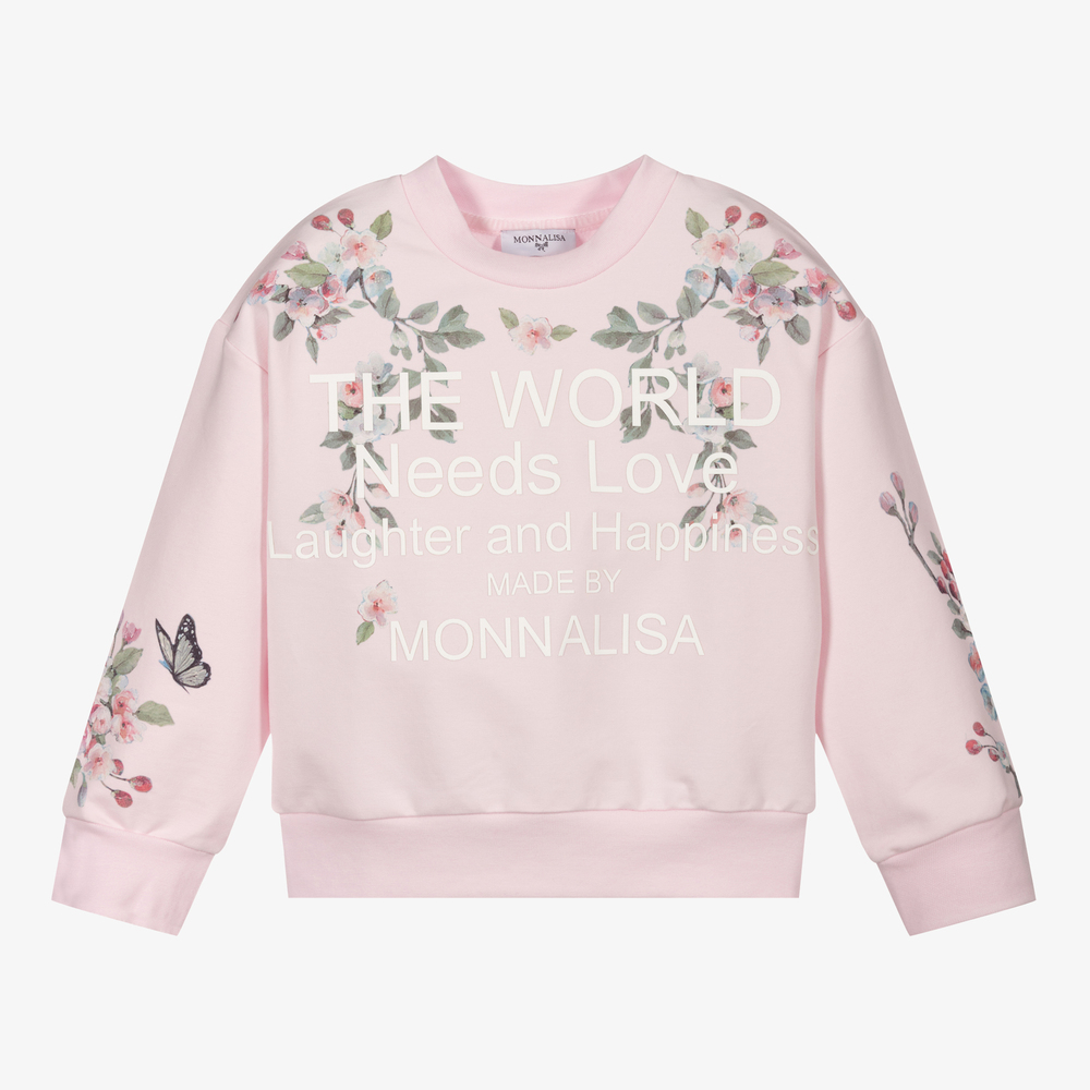 Monnalisa - Girls Pink Floral Sweatshirt | Childrensalon