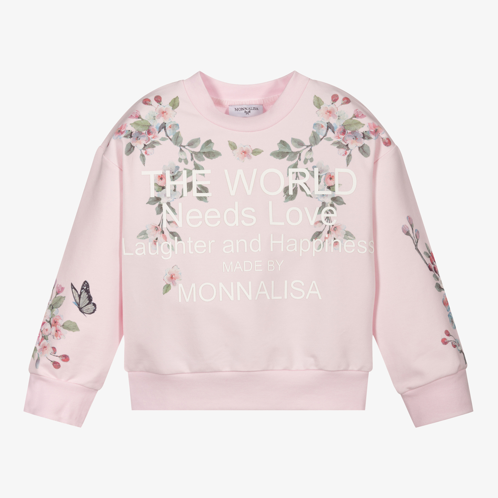 Monnalisa-Girls Pink Floral Sweatshirt | Childrensalon Outlet
