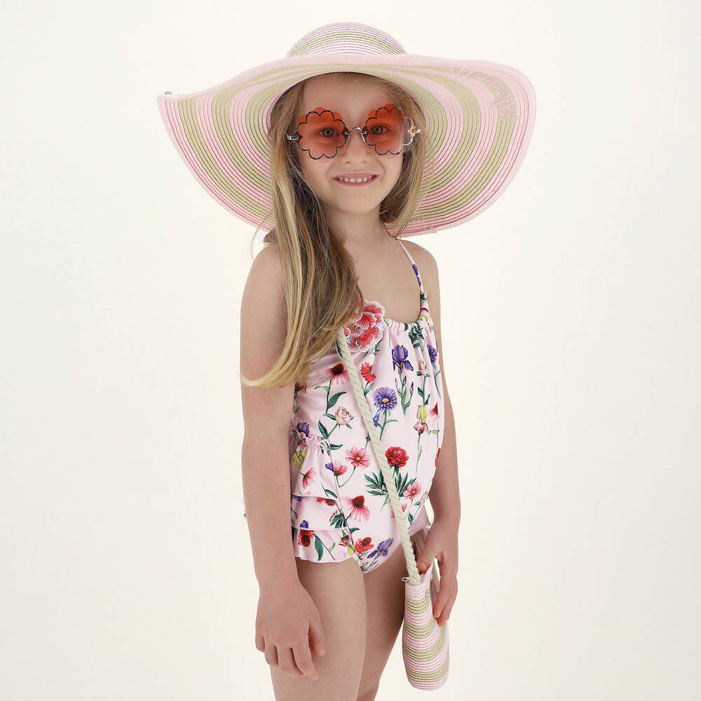 Monnalisa-Girls Pink Floral Swimsuit | Childrensalon Outlet